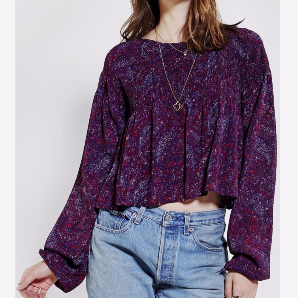 UO Staring At Stars Smocked Peasant BOHO Blouse